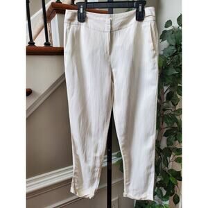 Cortelle Women White Solid Polyester Mid Rise Straight Leg Trouser Pant Size 40